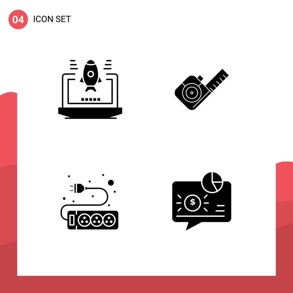 4 iconos creativos, signos y símbolos modernos de la herramienta de medida de enchufe empresarial, comunicación, elementos de diseño vectorial editables vector
