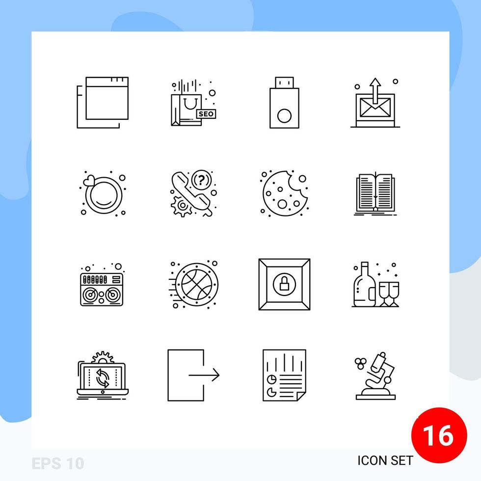 16 Universal Outline Signs Symbols of wedding engagement electronics technology mail Editable Vector Design Elements