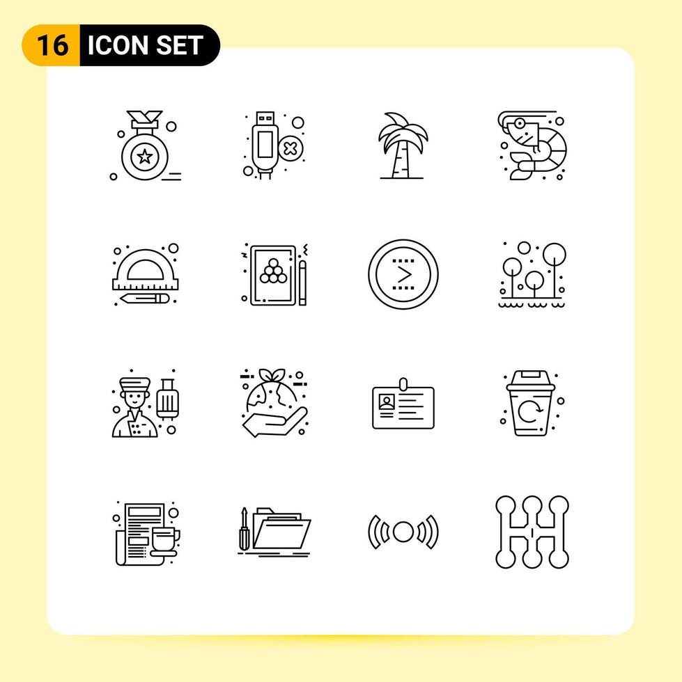 Universal Icon Symbols Group of 16 Modern Outlines of education sea india food tree Editable Vector Design Elements