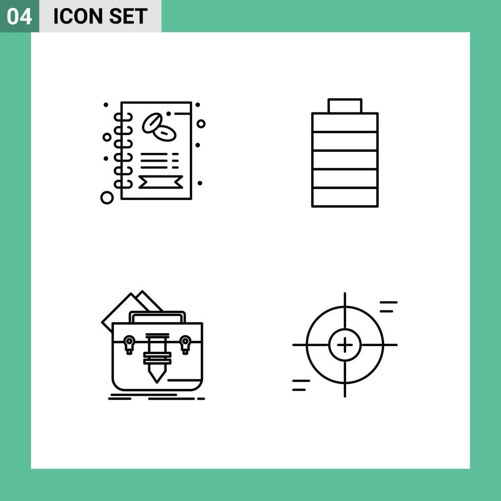 4 User Interface Line Pack of modern Signs and Symbols of business file shop energy briefcase Editable Vector Design Elements