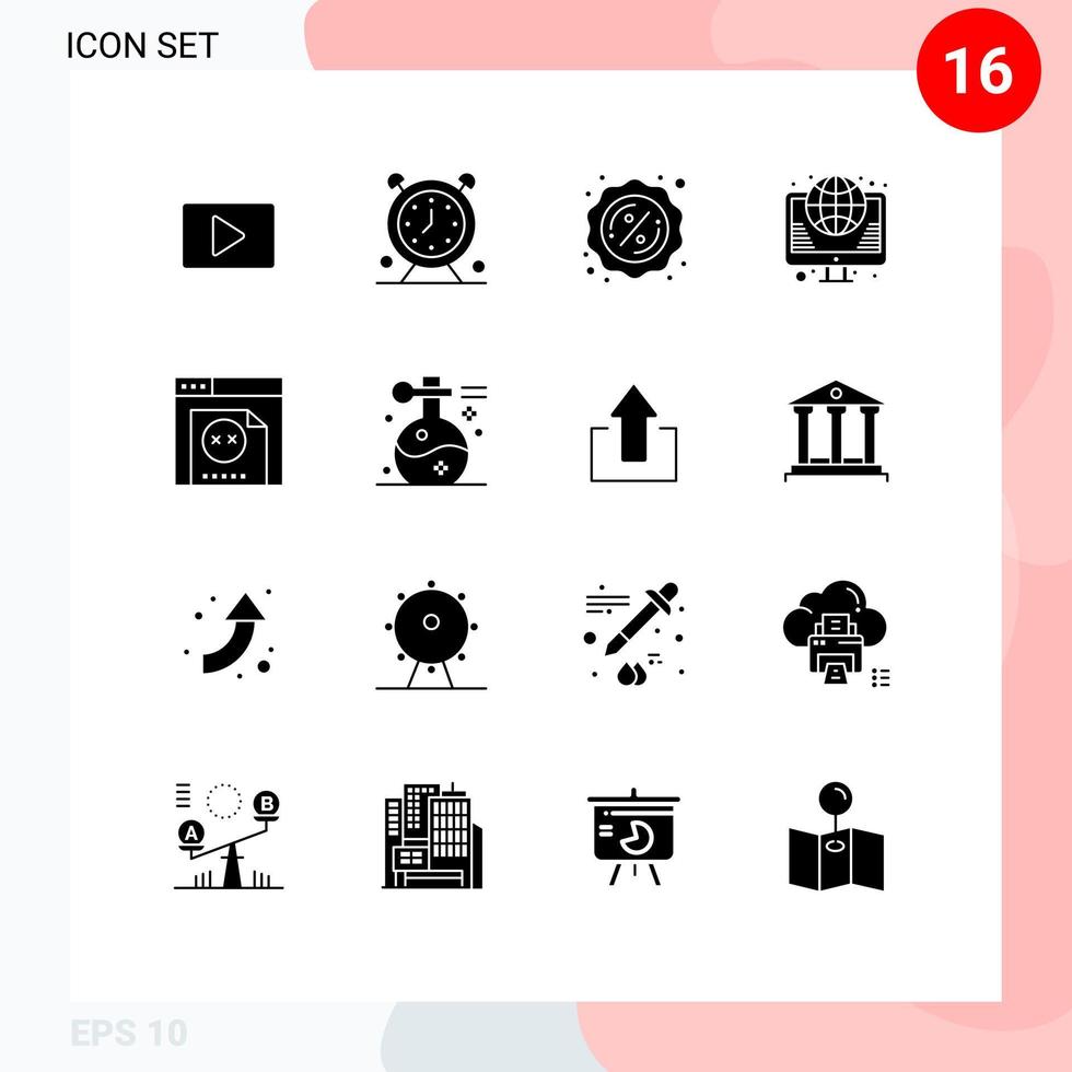 Editable Vector Line Pack of 16 Simple Solid Glyphs of error web timer internet globe Editable Vector Design Elements