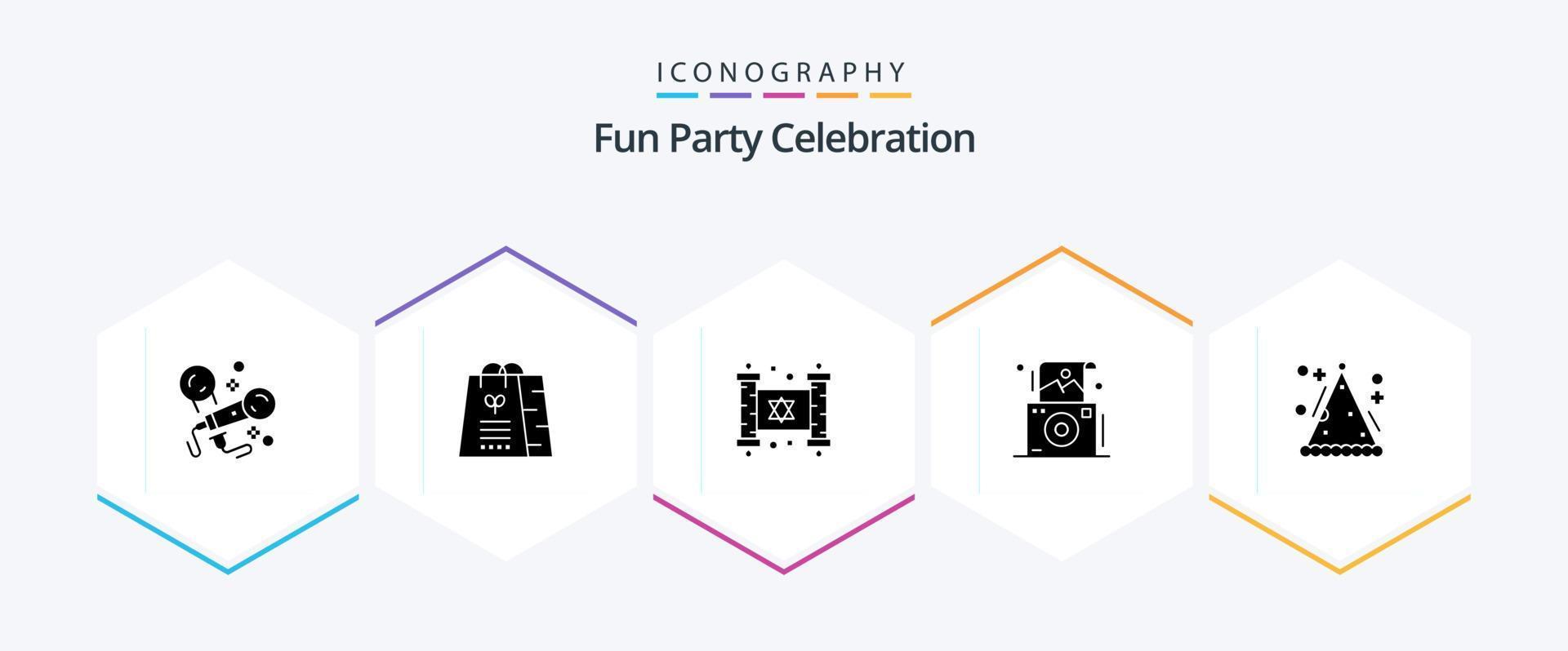 Party 25 Glyph icon pack including hat. polaroid. hanukkah. photography. camera vector