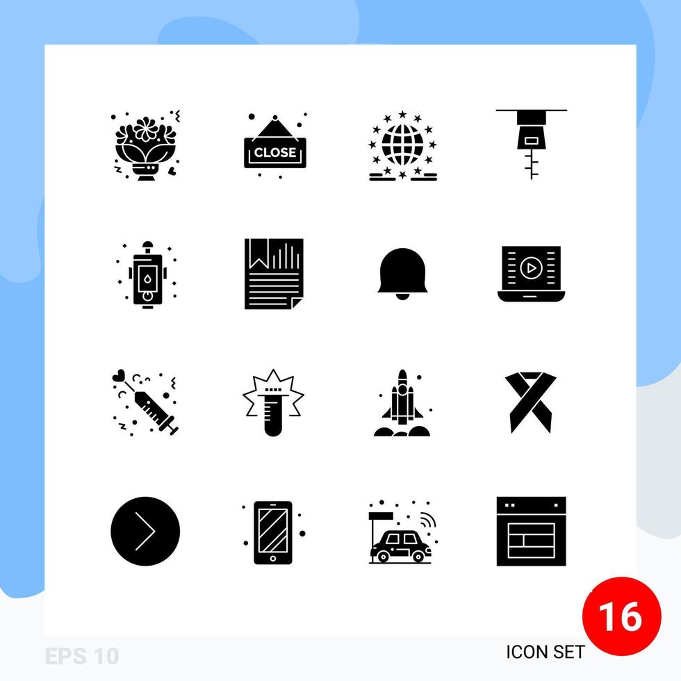 Editable Vector Line Pack of 16 Simple Solid Glyphs of design city gdpr zipper online Editable Vector Design Elements