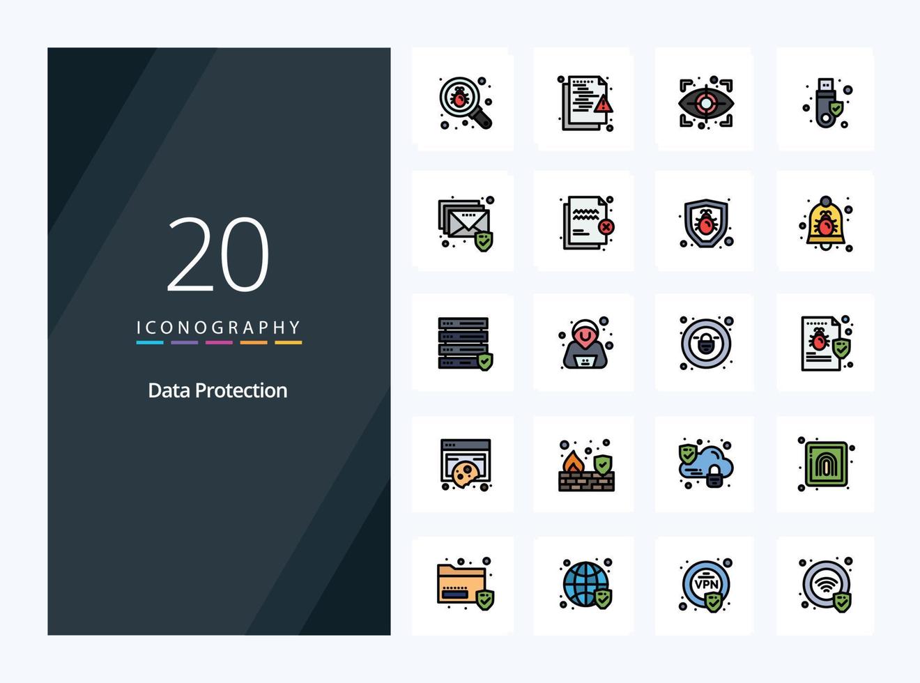 20 Data Protection line Filled icon for presentation vector