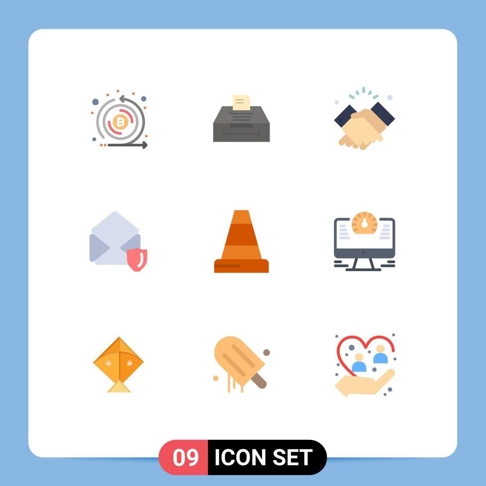 Group of 9 Modern Flat Colors Set for cone open handshake mail wishes Editable Vector Design Elements