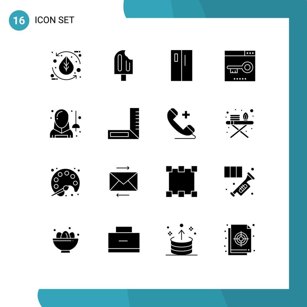 16 Thematic Vector Solid Glyphs and Editable Symbols of media engine ice side fridge Editable Vector Design Elements