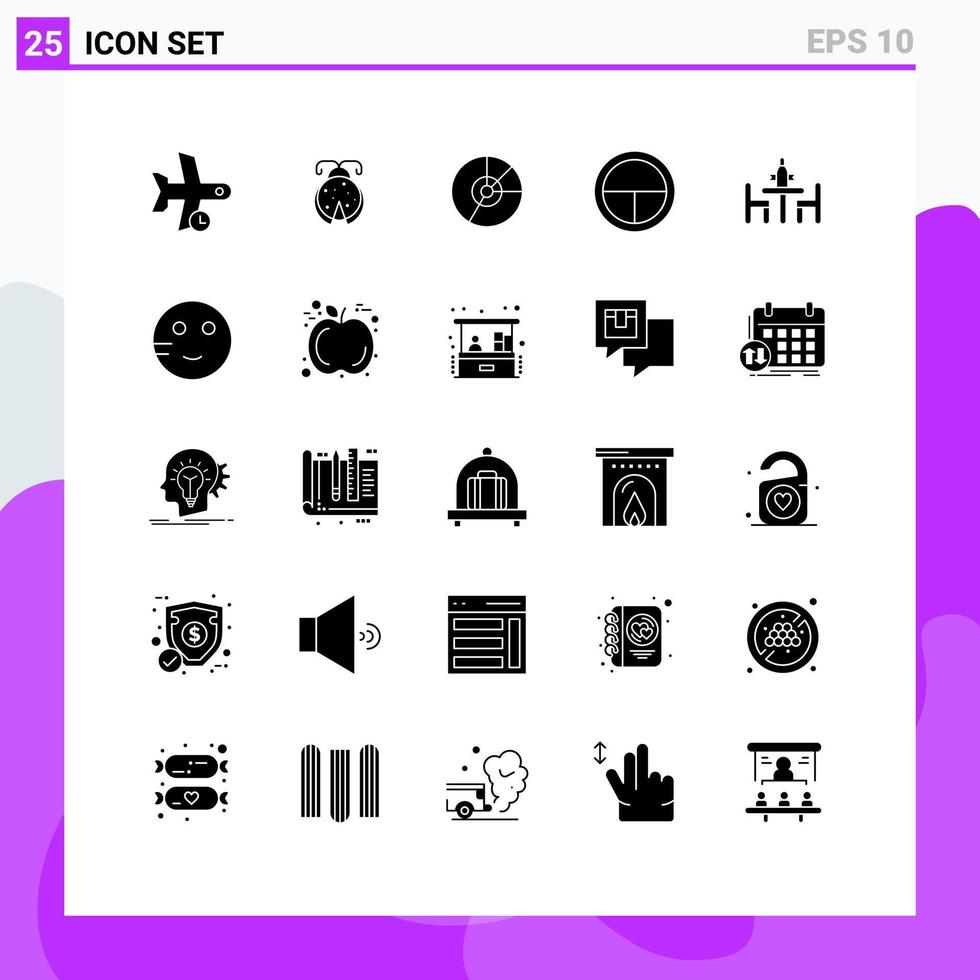 conjunto moderno de 25 glifos y símbolos sólidos, como estadísticas de insignias, diagrama gráfico de mariquita, elementos de diseño vectorial editables vector