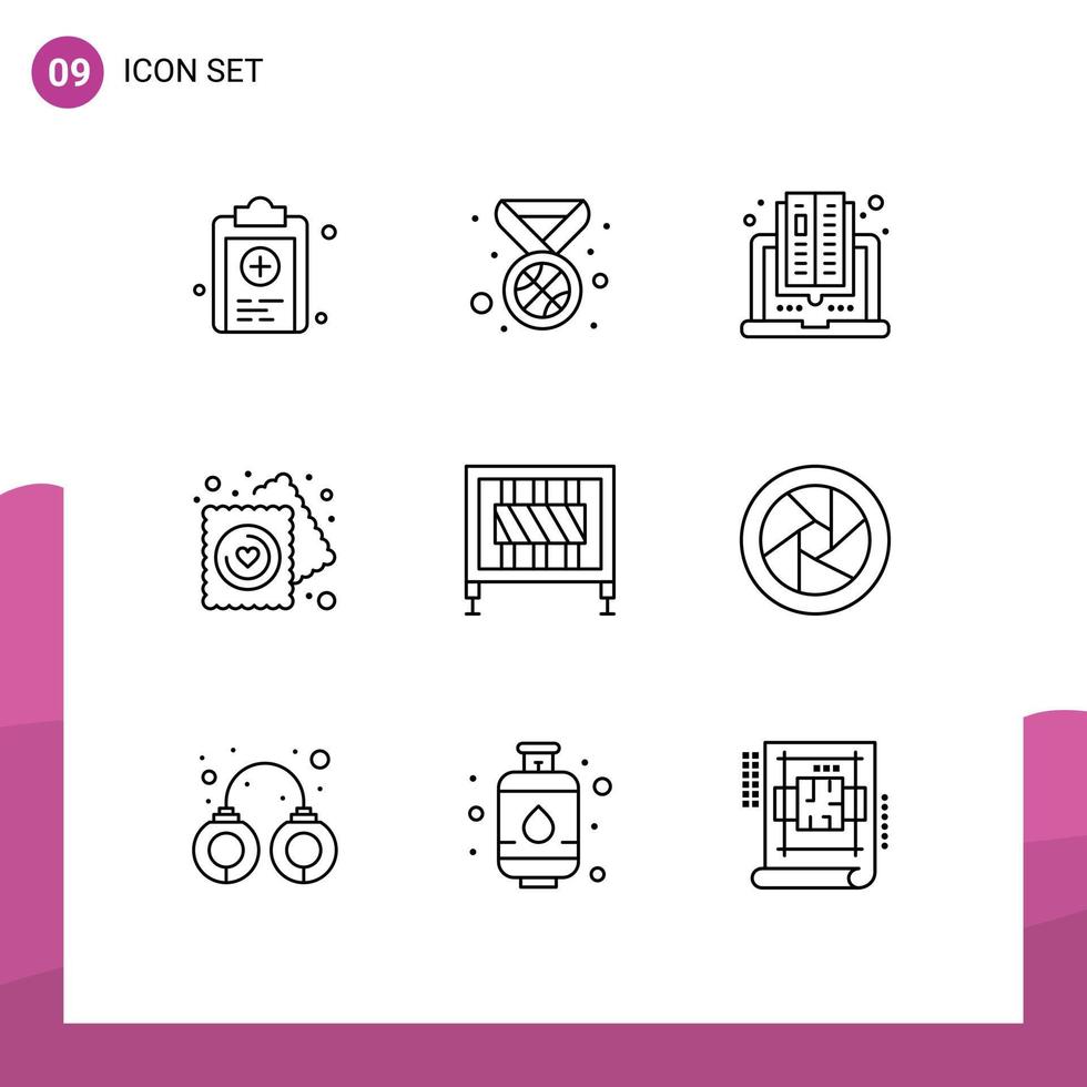 paquete de iconos de vector de stock de 9 signos y símbolos de línea para elementos de diseño de vector editables de amor de boda de computadora de barrera de puerta