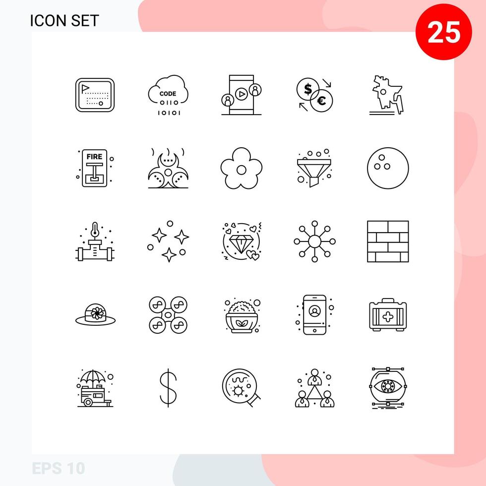 25 Creative Icons Modern Signs and Symbols of euro exchange programming currency video Editable Vector Design Elements