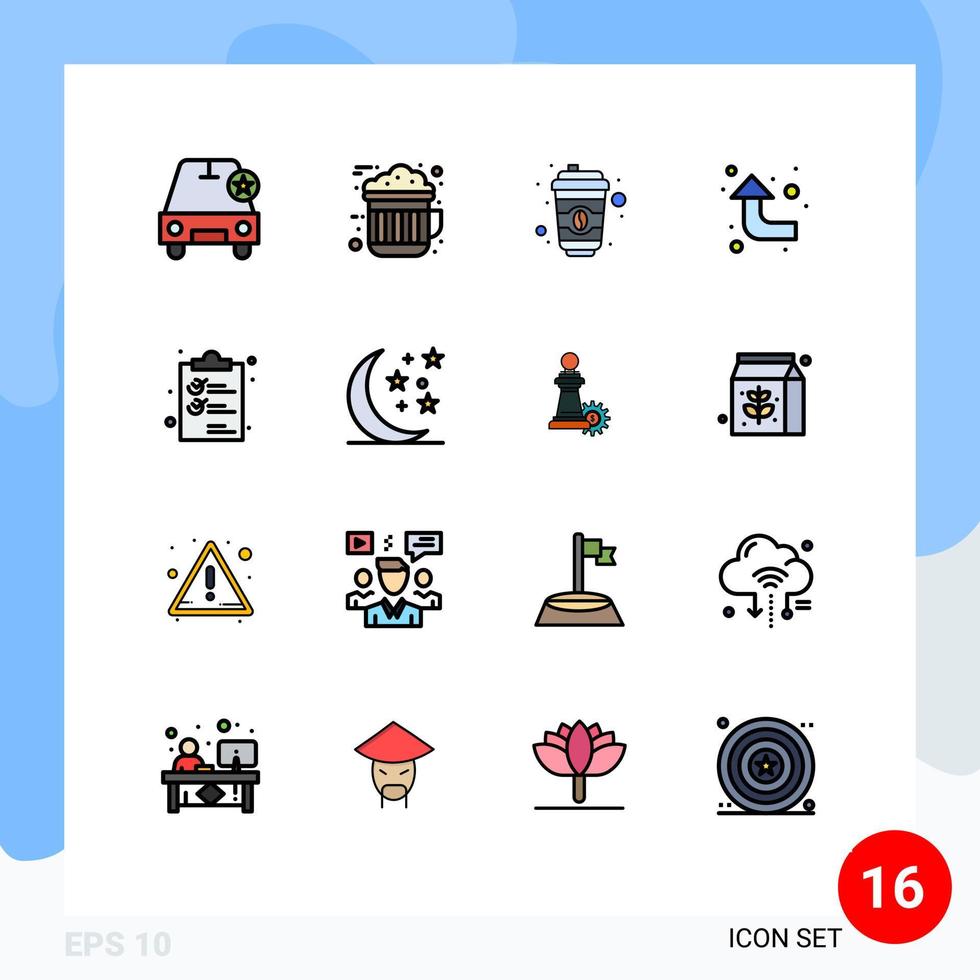 16 Universal Flat Color Filled Line Signs Symbols of list clipper coffee clip reload Editable Creative Vector Design Elements