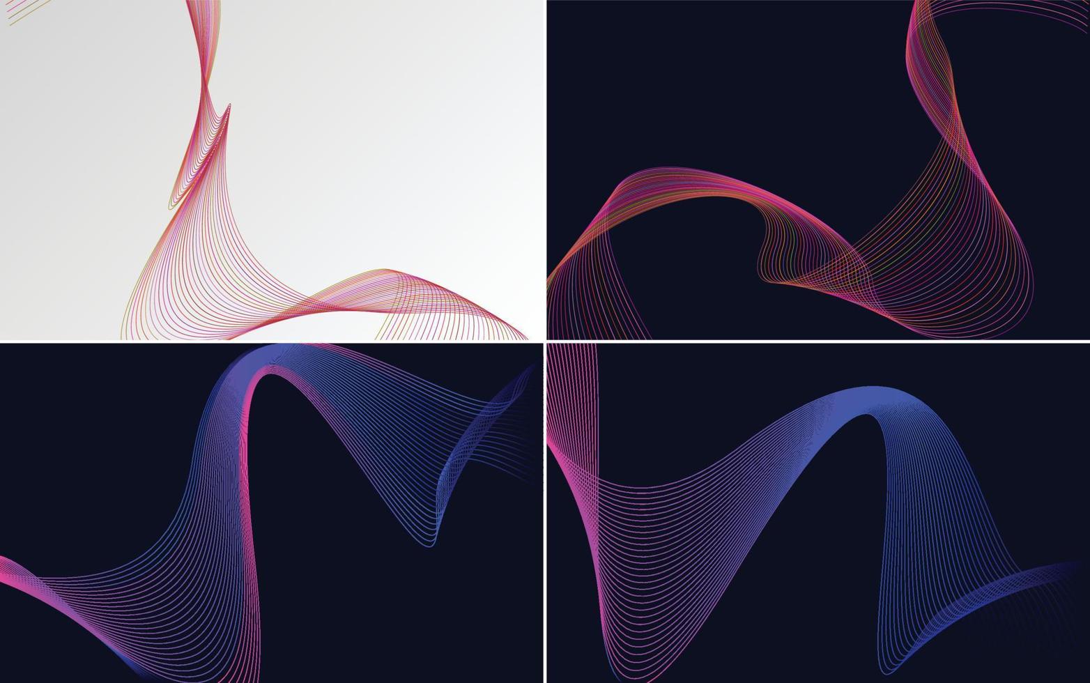 Set of 4 geometric wave pattern background Abstract waving line vector