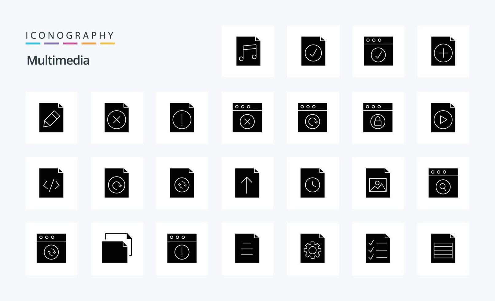 25 Multimedia Solid Glyph icon pack vector