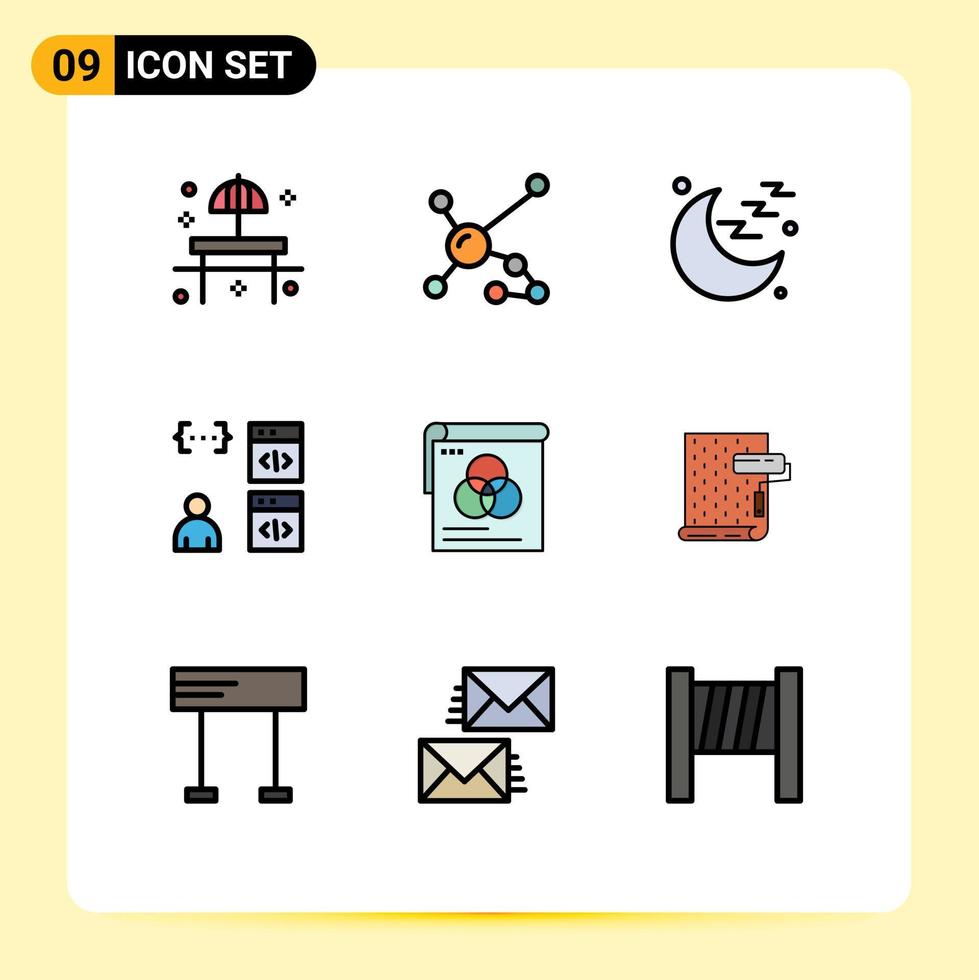 9 Universal Filledline Flat Color Signs Symbols of development coding dna browser sign Editable Vector Design Elements