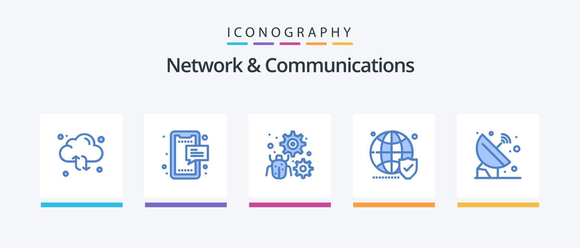 Network And Communications Blue 5 Icon Pack Including website. globe. mobile. gear. bug. Creative Icons Design vector