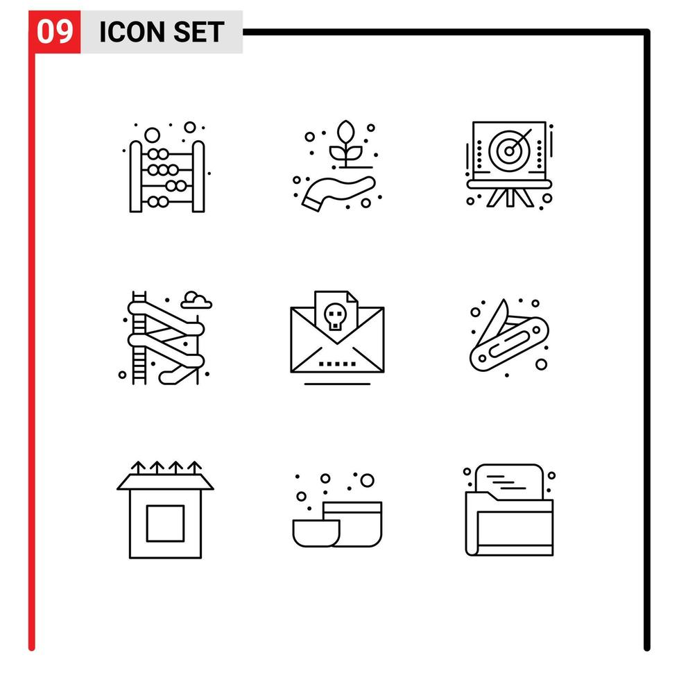 paquete de 9 contornos creativos de elementos de diseño vectorial editables del control deslizante del parque de flechas muertas de correo vector