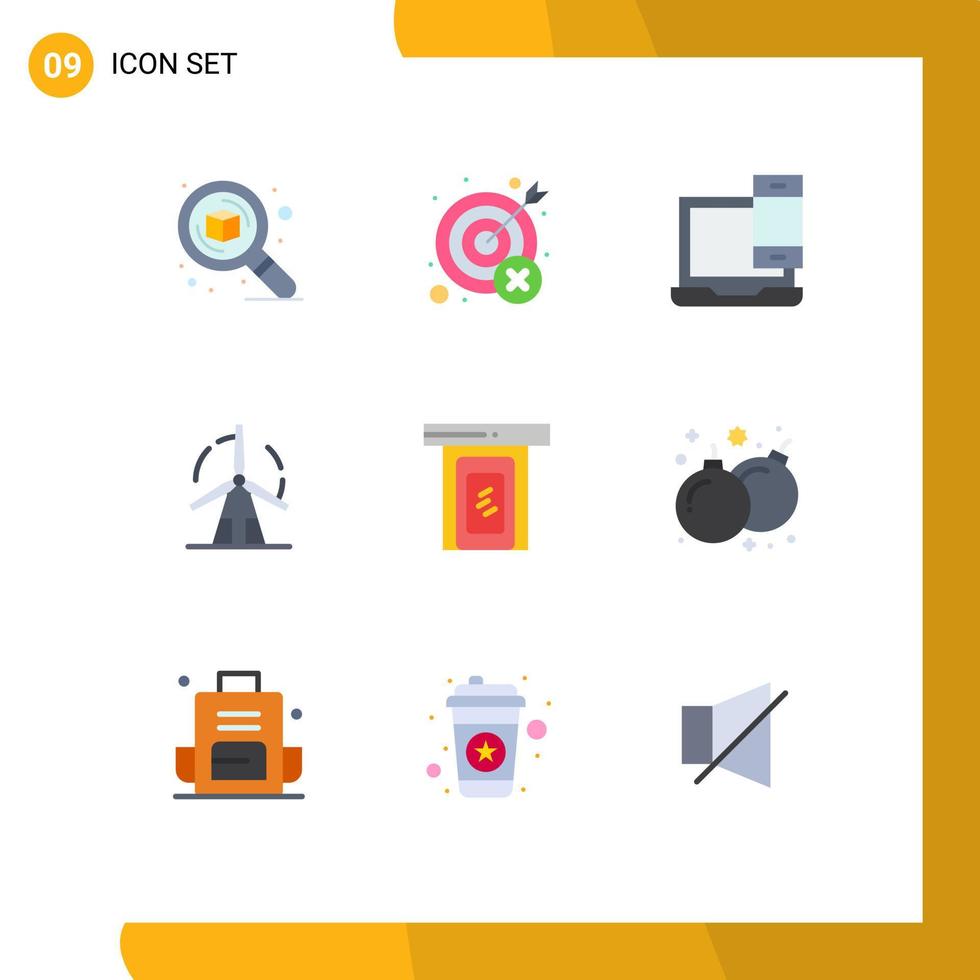 Universal Icon Symbols Group of 9 Modern Flat Colors of green clean target phone laptop Editable Vector Design Elements