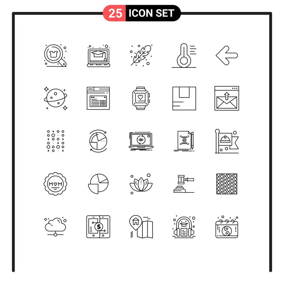 25 User Interface Line Pack of modern Signs and Symbols of back arrow autumn tools medical Editable Vector Design Elements