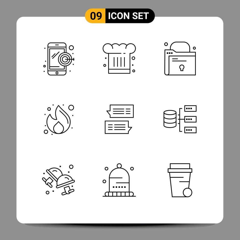 Modern Set of 9 Outlines and symbols such as bubble seo folder money fire Editable Vector Design Elements