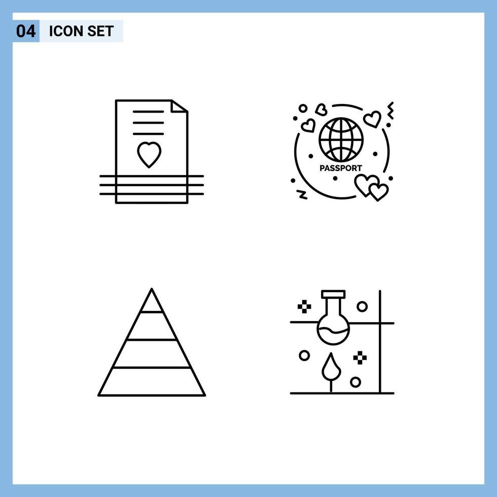Stock Vector Icon Pack of 4 Line Signs and Symbols for heart career love passport structure Editable Vector Design Elements