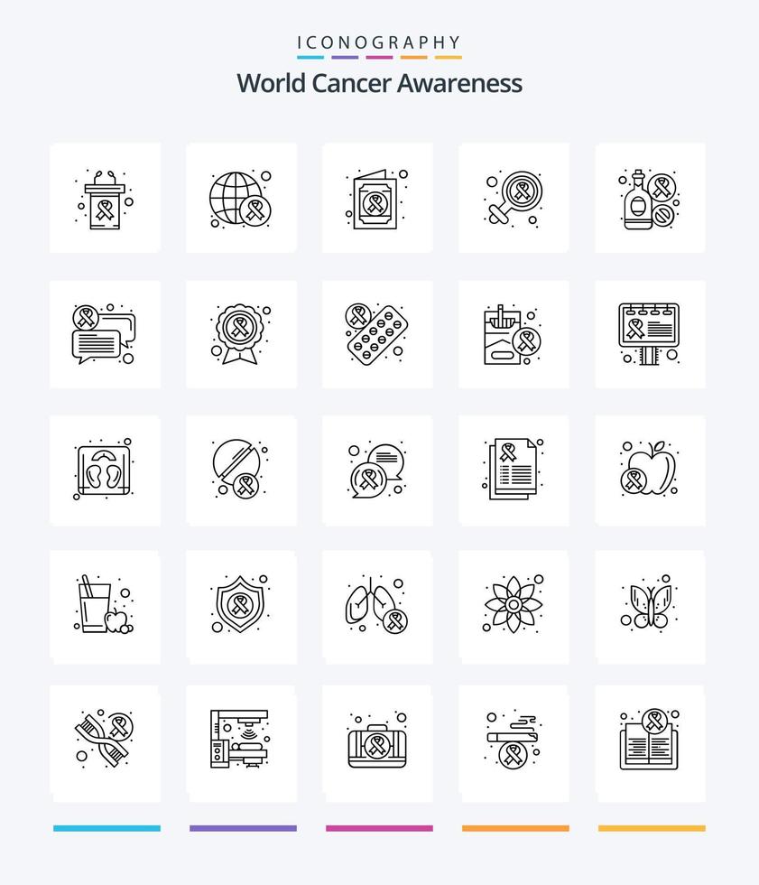 Creative World Cancer Awareness 25 OutLine icon pack  Such As wine. bottle. health. cancer day. gender vector