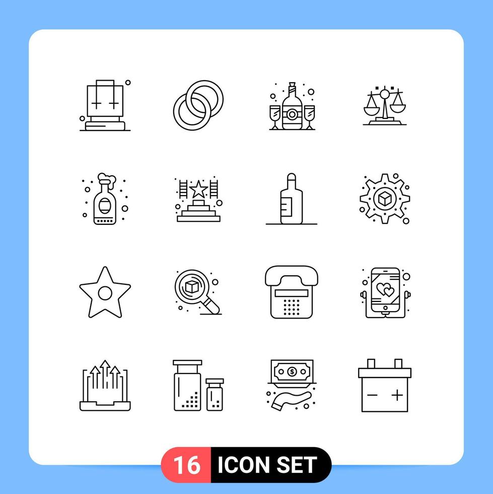 paquete de iconos de vectores de stock de 16 signos y símbolos de línea para bebidas finanzas botella justicia equilibrio elementos de diseño de vectores editables