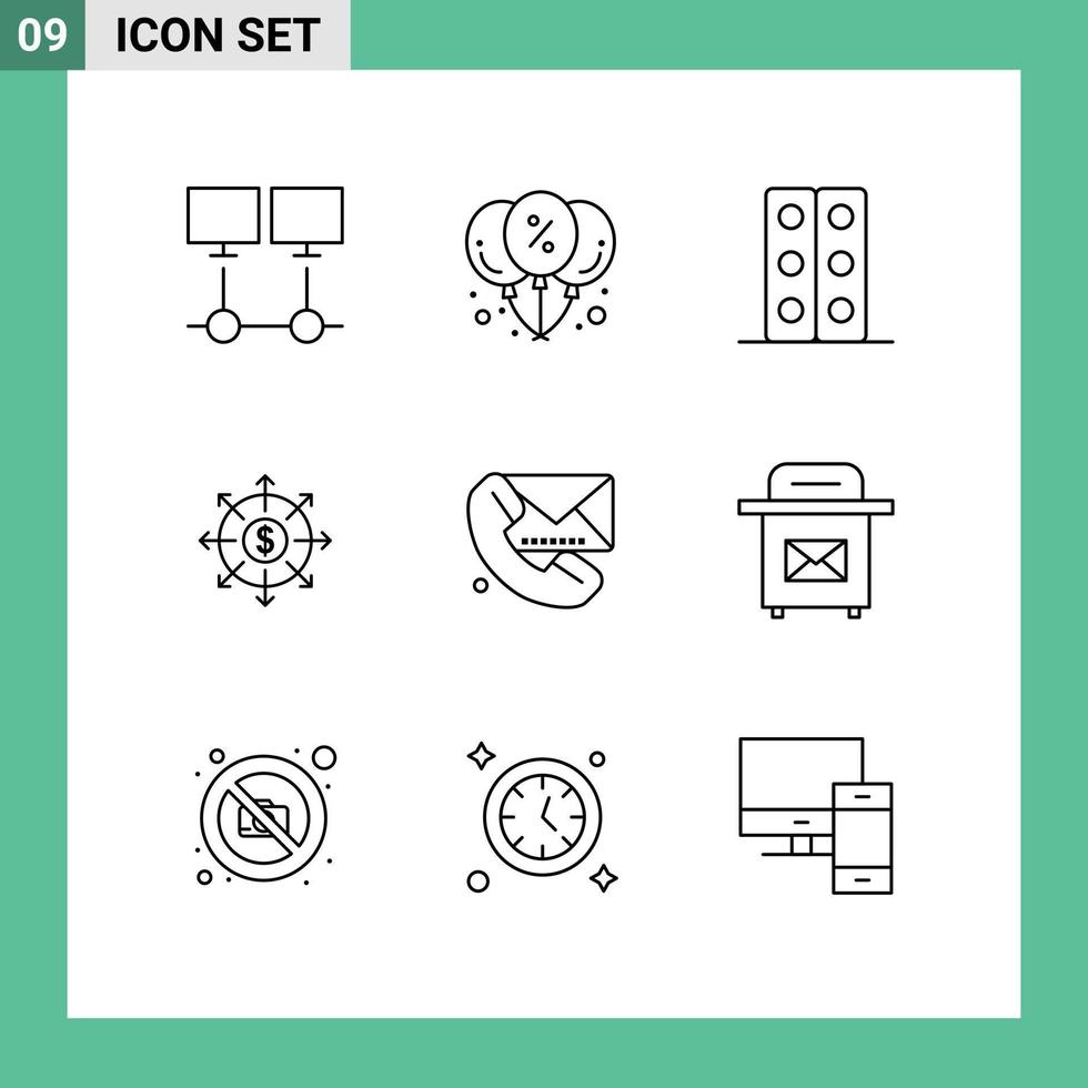 Pictogram Set of 9 Simple Outlines of call list party banking tray Editable Vector Design Elements