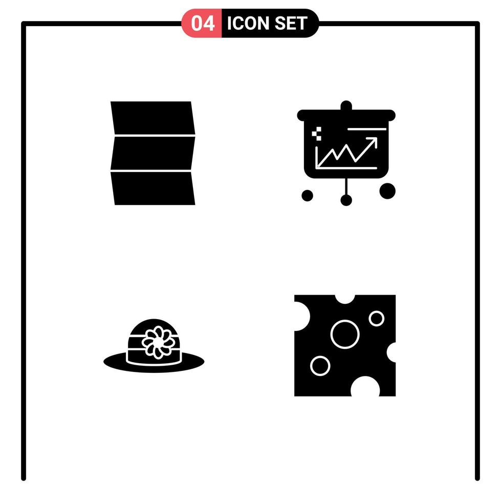 4 Creative Icons Modern Signs and Symbols of location hat projector business cheese Editable Vector Design Elements