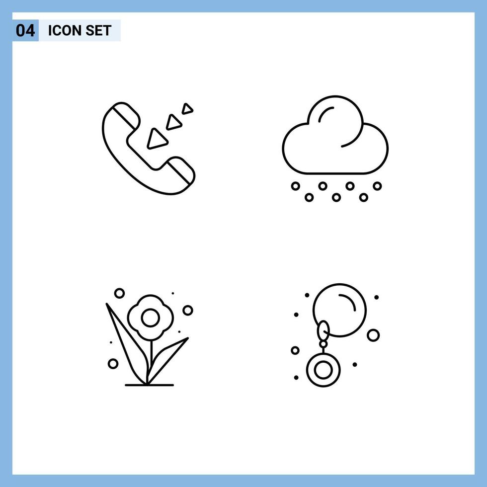 Stock Vector Icon Pack of 4 Line Signs and Symbols for call rose phone weather drop Editable Vector Design Elements