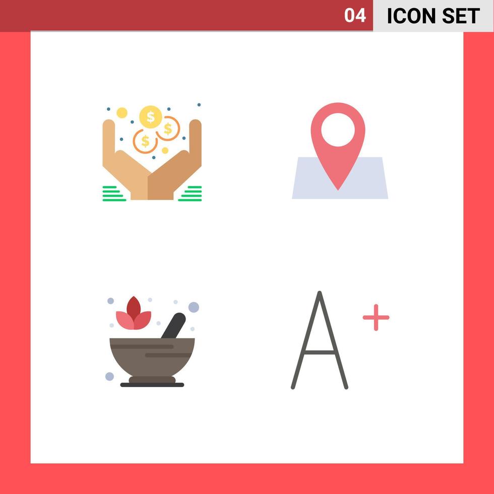 Set of 4 Commercial Flat Icons pack for dollar pharmacy online map lotus Editable Vector Design Elements