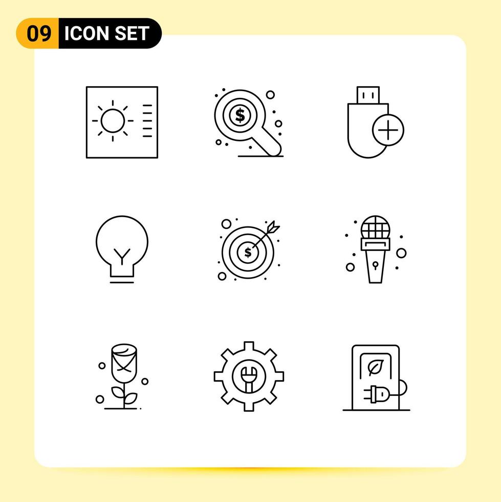 Modern Set of 9 Outlines and symbols such as cash banking devices ui bulb Editable Vector Design Elements