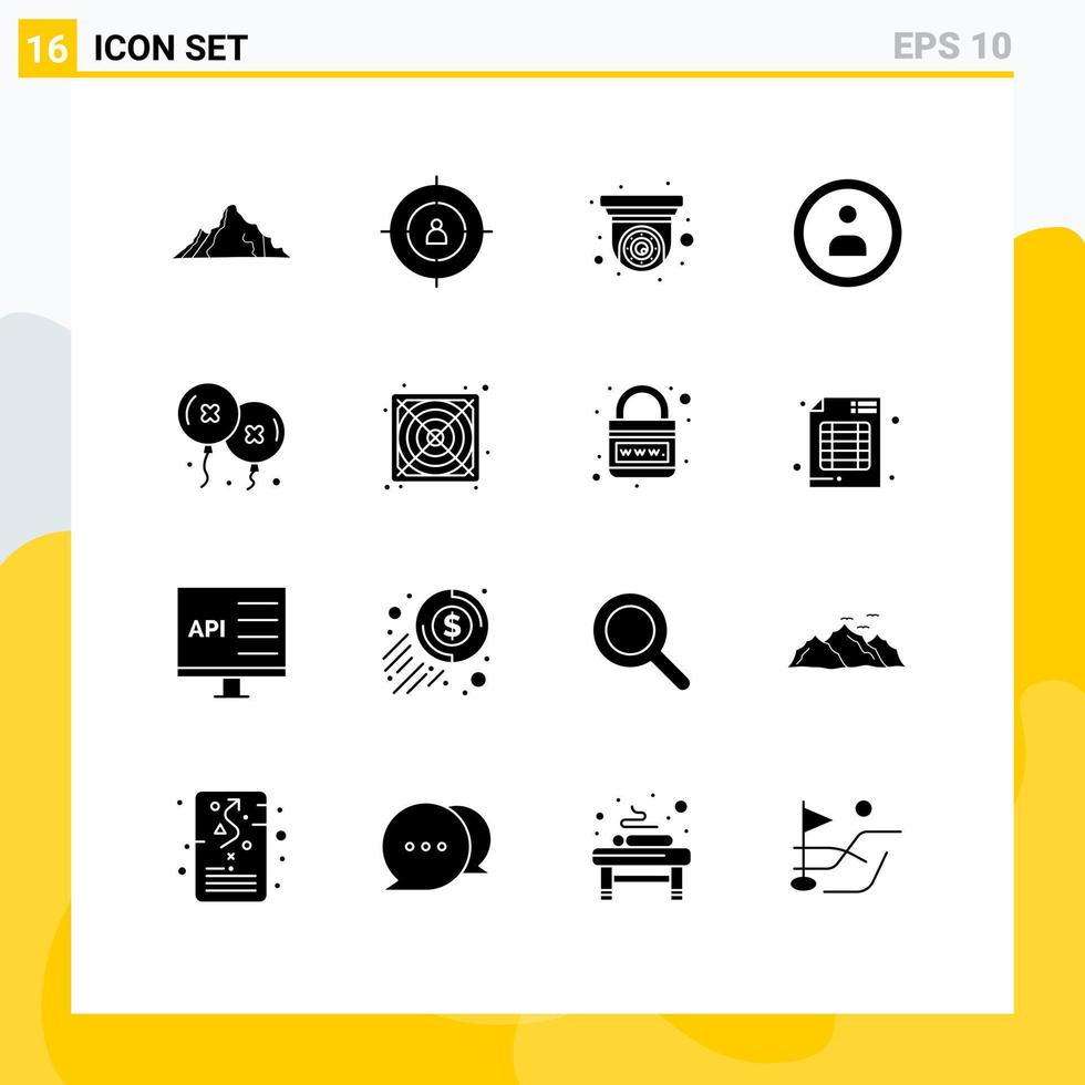 16 Solid Glyph concept for Websites Mobile and Apps balloons navigation person interface security Editable Vector Design Elements