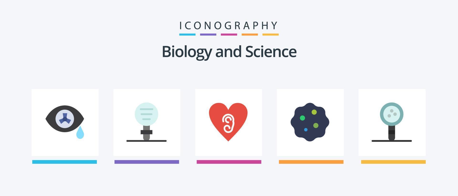 Biology Flat 5 Icon Pack Including knowledge. biology. ear. zoom. biology. Creative Icons Design vector