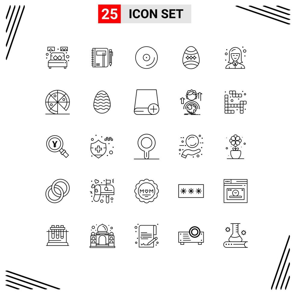 Group of 25 Modern Lines Set for decoration video notepad media disk Editable Vector Design Elements