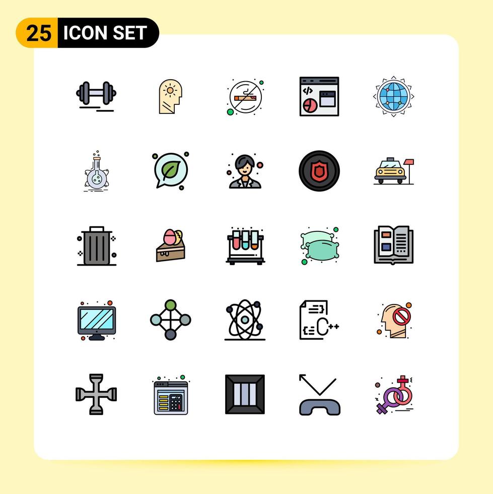 Universal Icon Symbols Group of 25 Modern Filled line Flat Colors of world development healthcare develop coding Editable Vector Design Elements