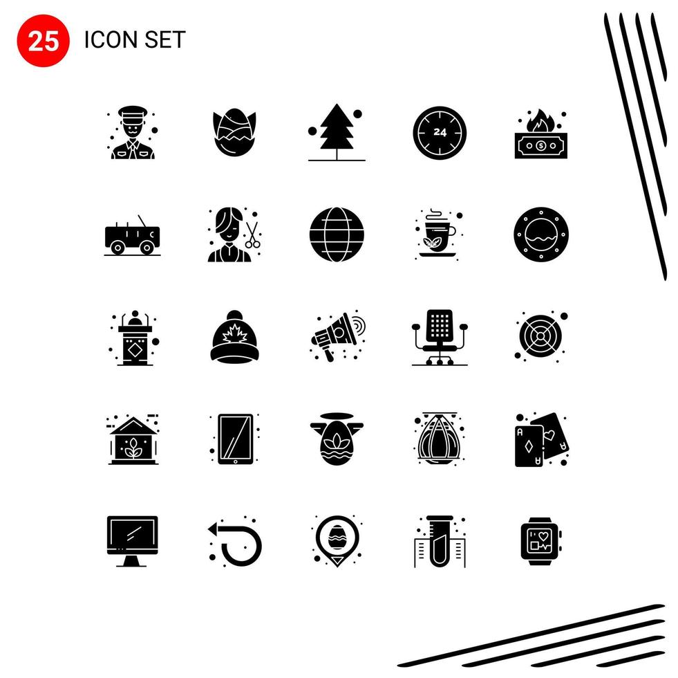 Editable Vector Line Pack of 25 Simple Solid Glyphs of risky e forest day and Editable Vector Design Elements