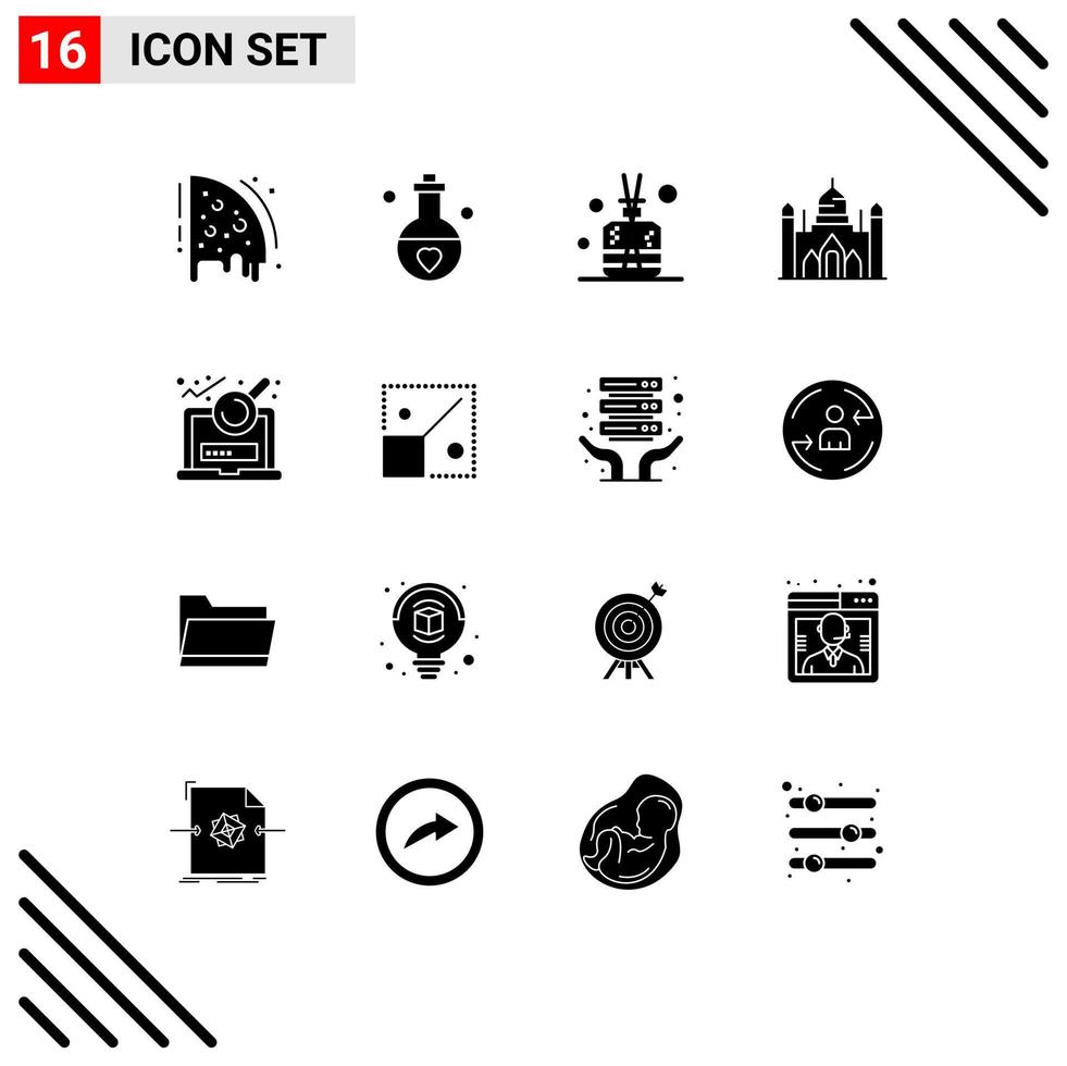 Set of 16 Vector Solid Glyphs on Grid for analysis dhaka valentine bangladesh spa Editable Vector Design Elements