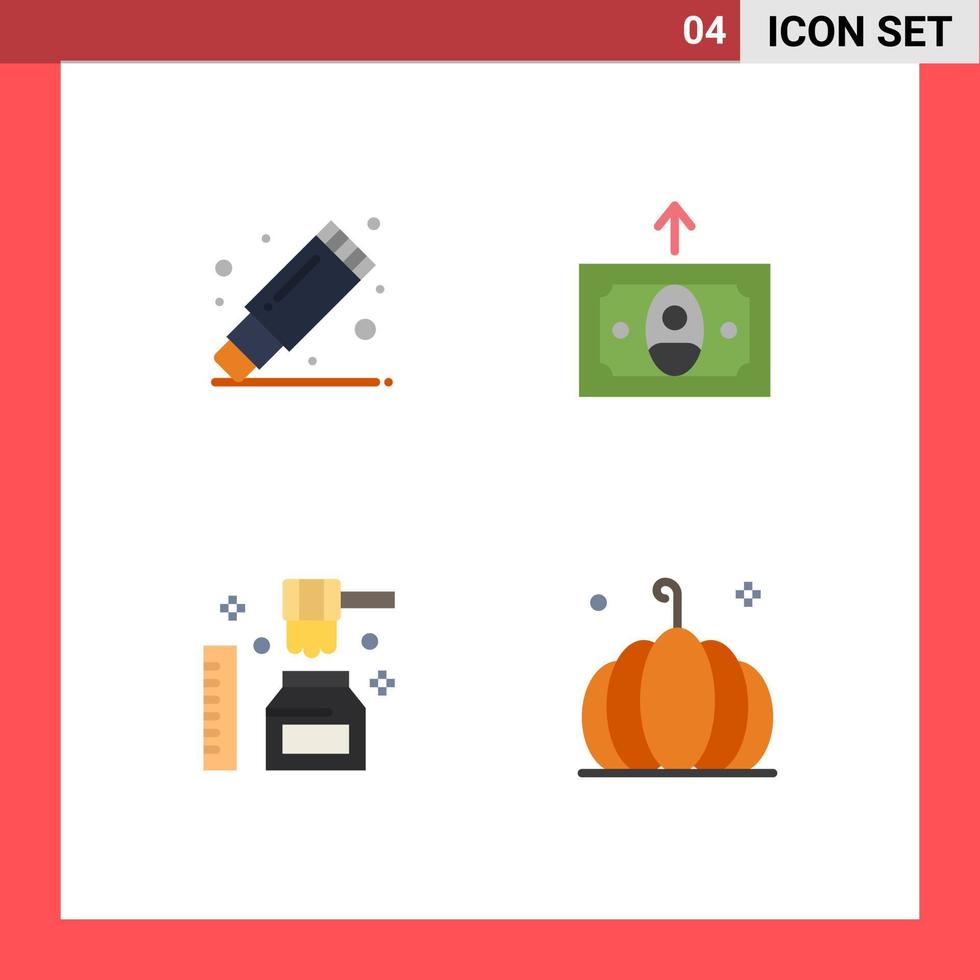 Modern Set of 4 Flat Icons Pictograph of remove organic stationary money food Editable Vector Design Elements
