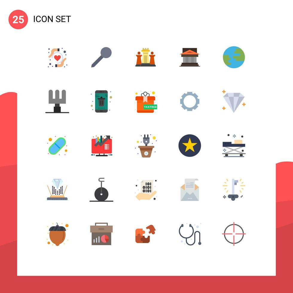 Pack of 25 Modern Flat Colors Signs and Symbols for Web Print Media such as government court computer building bank Editable Vector Design Elements