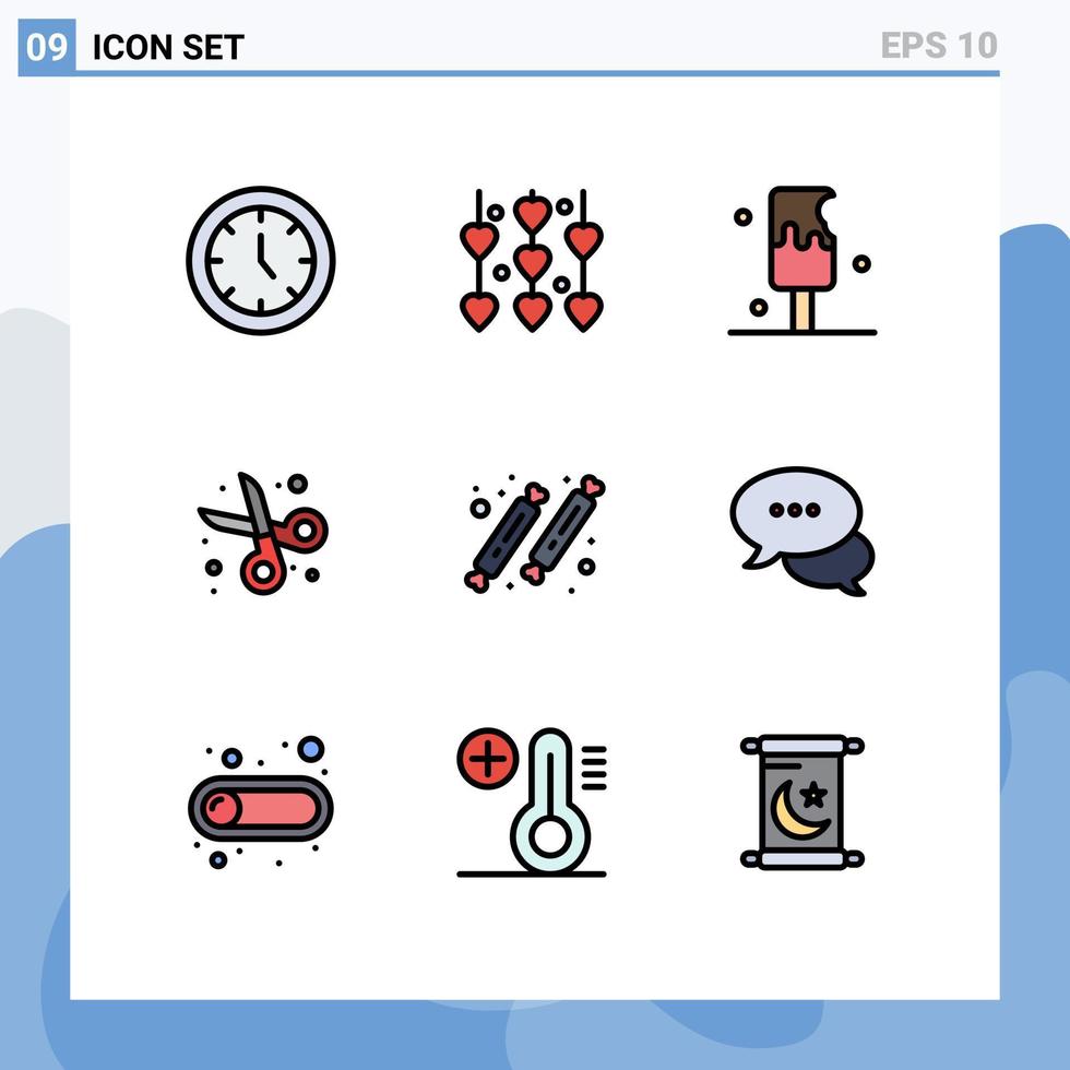 Set of 9 Modern UI Icons Symbols Signs for candy scissor desert education back to school Editable Vector Design Elements