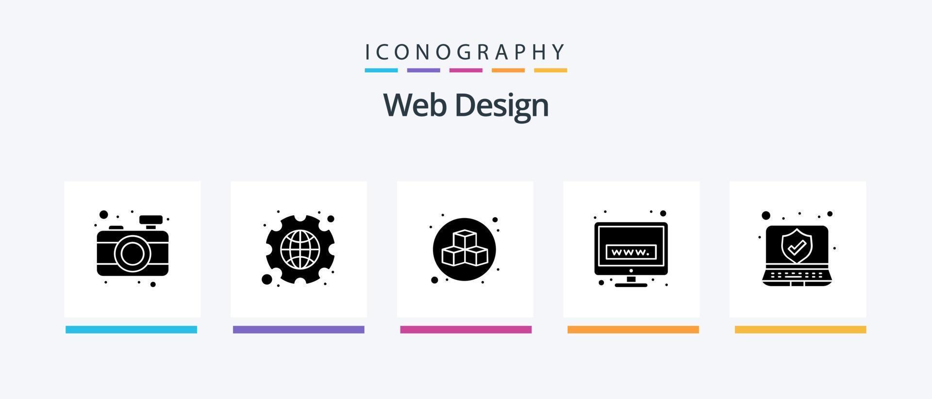 Web Design Glyph 5 Icon Pack Including . security. box. laptop. www. Creative Icons Design vector
