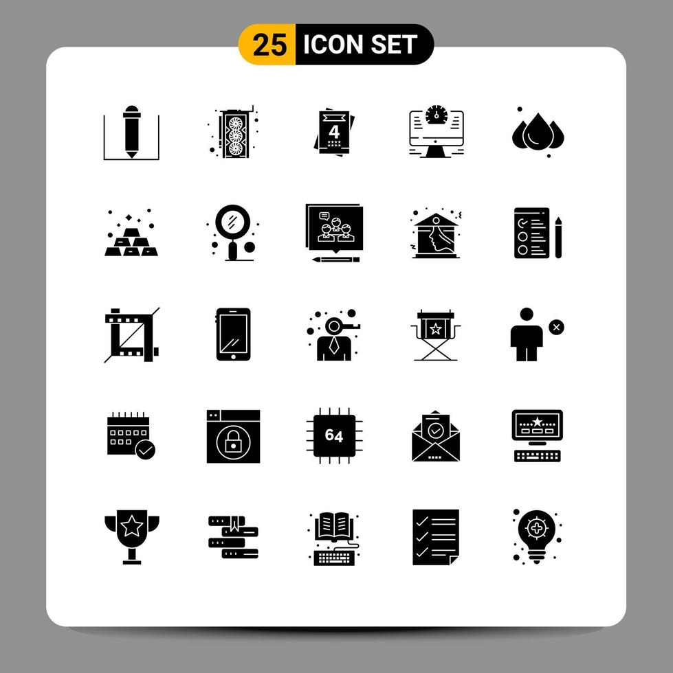 25 Universal Solid Glyphs Set for Web and Mobile Applications gold bar bar computer weather rain Editable Vector Design Elements