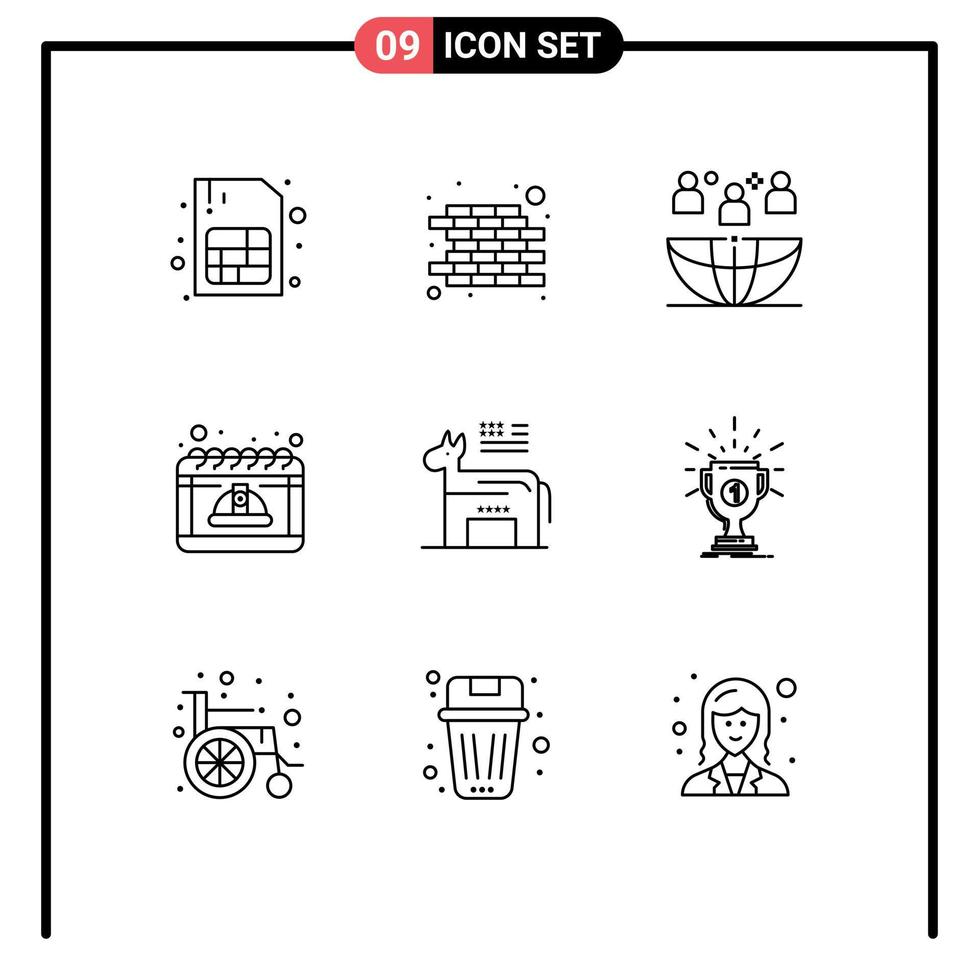 9 User Interface Outline Pack of modern Signs and Symbols of american cap international may day Editable Vector Design Elements