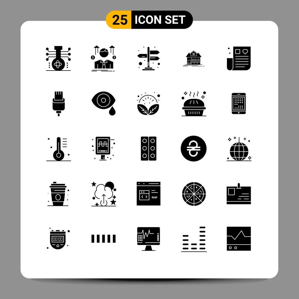 User Interface Pack of 25 Basic Solid Glyphs of drug building employee house arrows Editable Vector Design Elements
