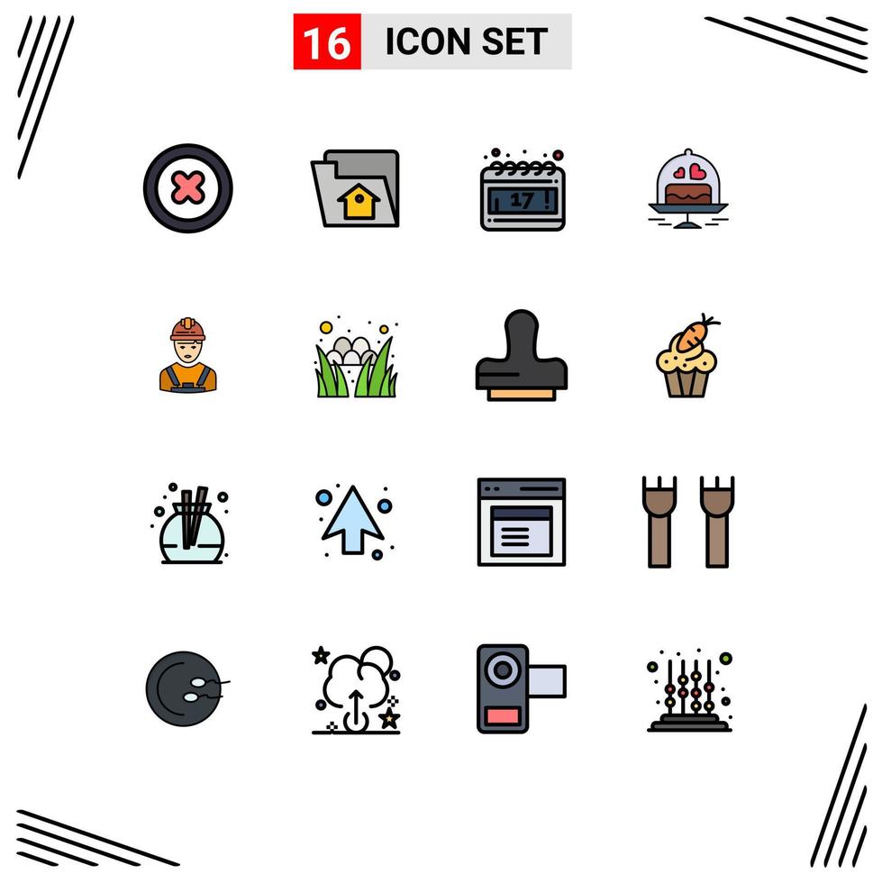 User Interface Pack of 16 Basic Flat Color Filled Lines of engineer industry day worker wedding Editable Creative Vector Design Elements