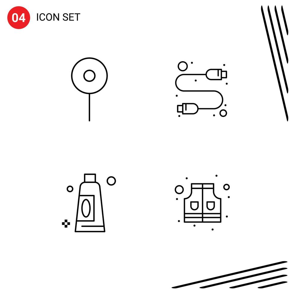 Modern Set of 4 Filledline Flat Colors and symbols such as location clean cable usb life Editable Vector Design Elements