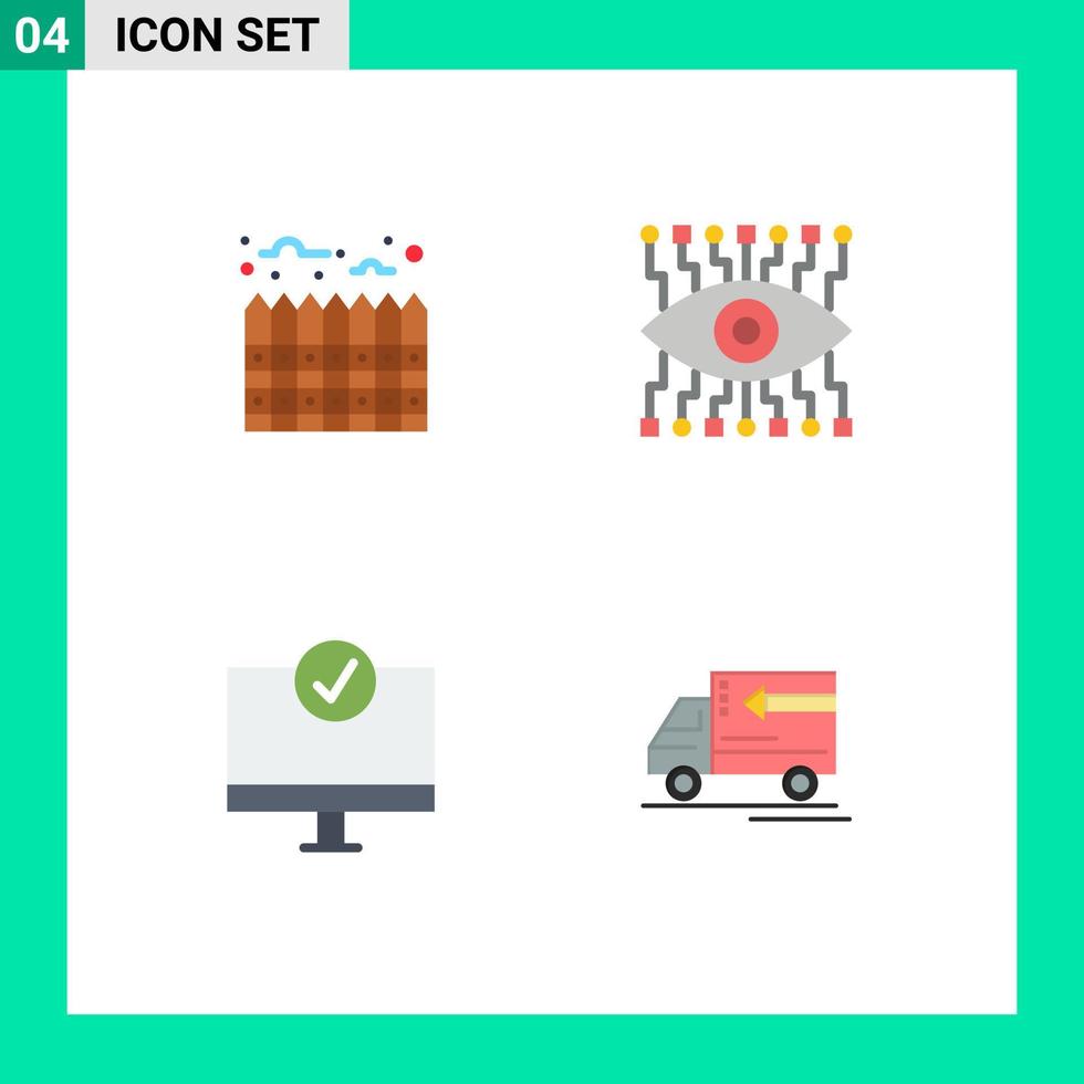 Pictogram Set of 4 Simple Flat Icons of estate devices boundary construction hardware Editable Vector Design Elements