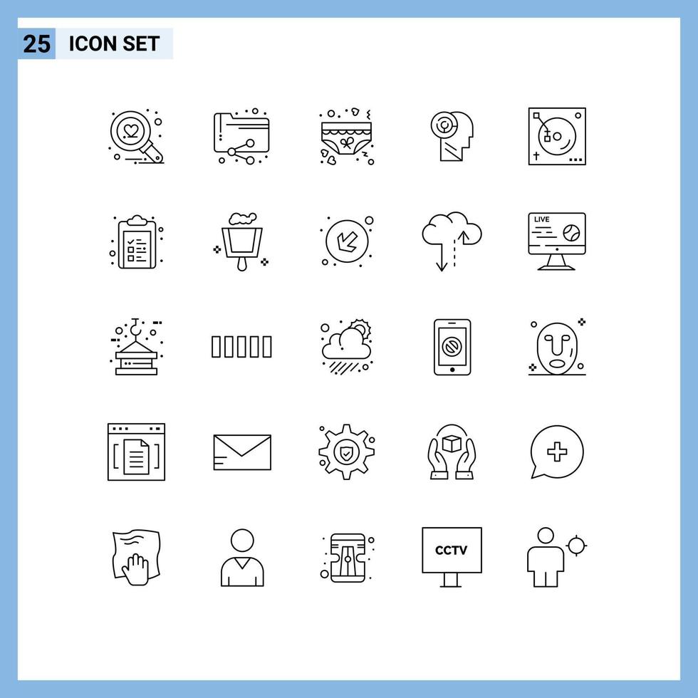 Modern Set of 25 Lines and symbols such as music target love mind head Editable Vector Design Elements