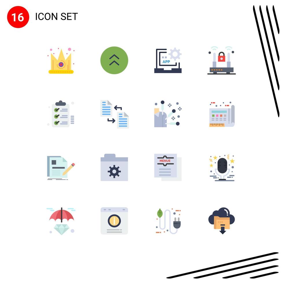 Set of 16 Commercial Flat Colors pack for checklist lock app internet programming Editable Pack of Creative Vector Design Elements