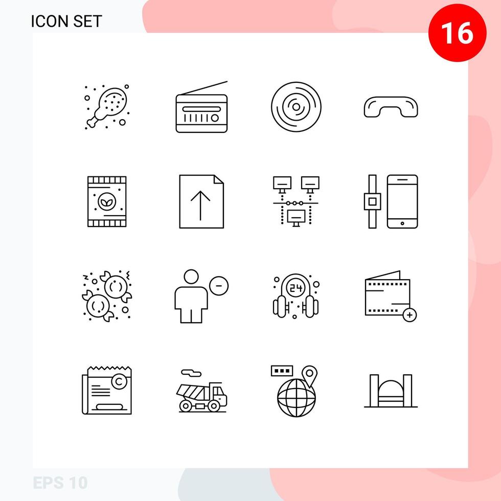 Universal Icon Symbols Group of 16 Modern Outlines of agriculture phone disc hang up decline Editable Vector Design Elements