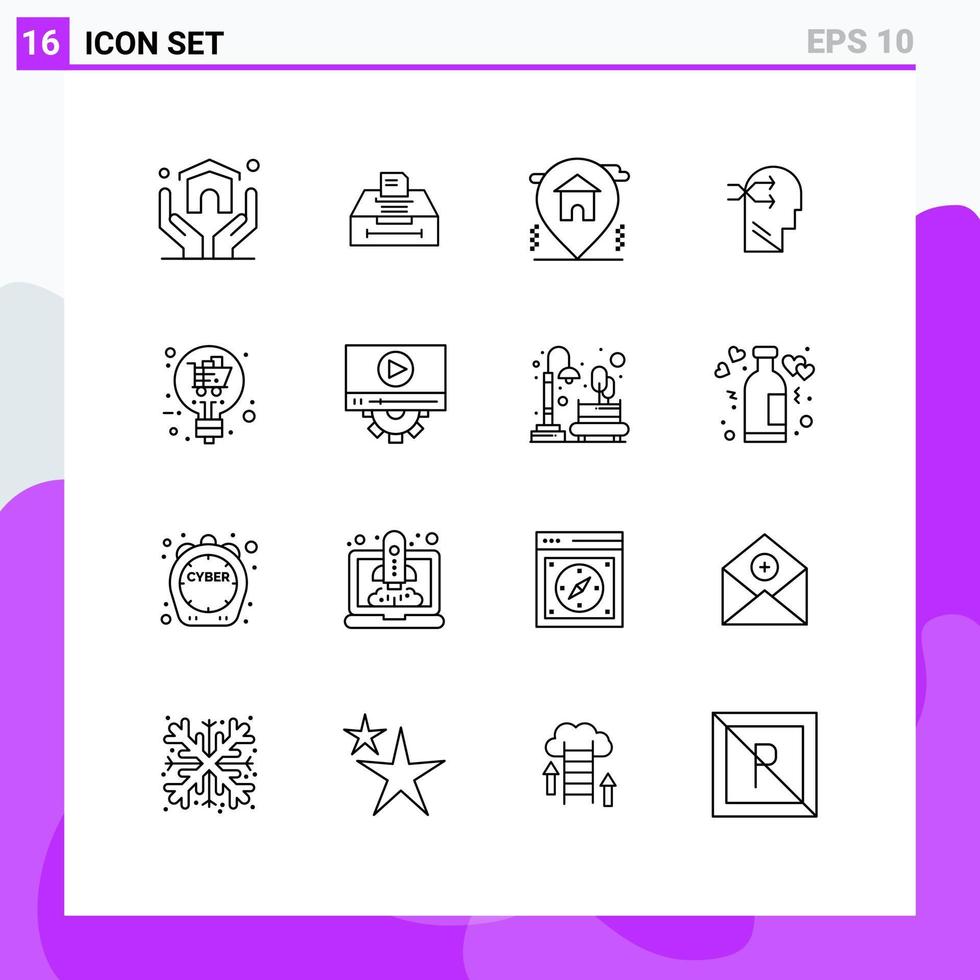 16 Creative Icons Modern Signs and Symbols of sale idea thinking location brian mental chang Editable Vector Design Elements